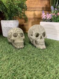 Stone Garden Pair Of Pin Ball/Pattern Skulls Gothic Human Head Ornament Statue - thumbnail 1
