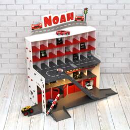 Toy Car Garage Playset For 3-5 Year Old Boy, Personalized Wooden - thumbnail 3