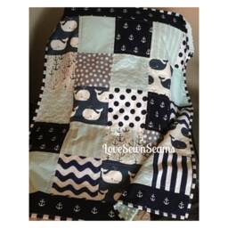 Nautical Baby Quilt/Baby Quilt/Baby Blanket/Mint & Navy Crib Quilt - thumbnail 3