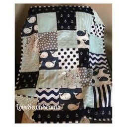 Nautical Baby Quilt/Baby Quilt/Baby Blanket/Mint & Navy Crib Quilt - thumbnail 2