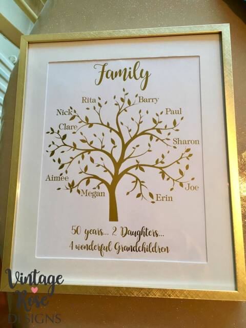 50Th Golden Wedding Anniversary Personalised Gift, Gift For Parents, Family Tree Print Only, Gold Print - image 1