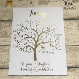 50Th Golden Wedding Anniversary Personalised Gift, Gift For Parents, Family Tree Print Only, Gold Print - thumbnail 3