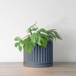 "Classical Planter With Drainage & Saucer in Stone Blue, Unique 3D-Printed Plant Pot, Small To Large Sizes 4"" 5"" 6"" 7"" 8" - thumbnail 2