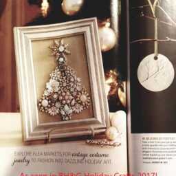Jeweled Framed Jewelry Art Christmas Tree Gold Black Vintage Aqua Peach Gift - thumbnail 4