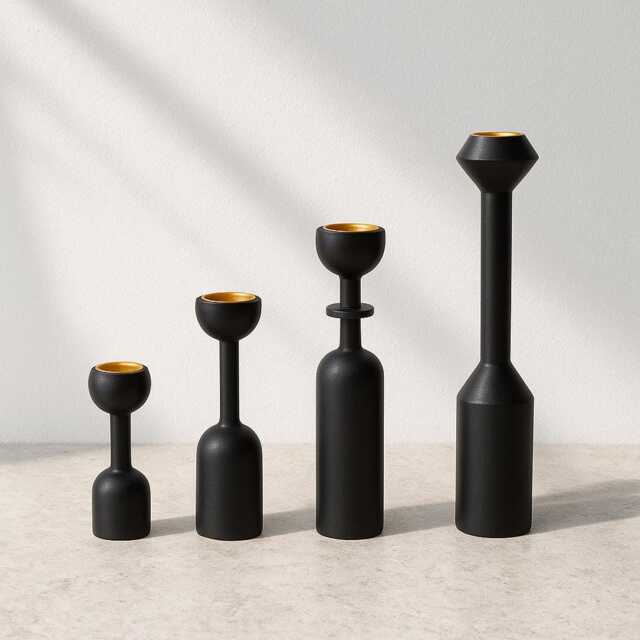 Black Natural Wood Candle Holder Set Farmhouse Home Decor - image 1