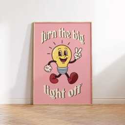 Turn The Big Light Off Print Poster, Living Room Wall Print, Bedroom Decor, Dopamine Portrait Art, Typography, Mascot Cartoon - thumbnail 2