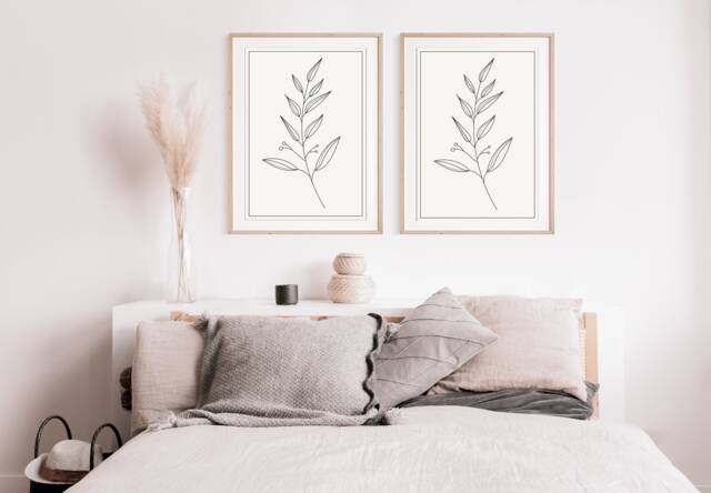 Plant Wall Art, Flower, Botanical Line Art, Home Decor, Botanical Art, Cream , Hand Drawn Plant, Minimalist Flower Prints, Set Of 2 Prints - image 1