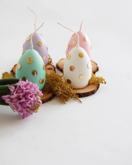 Easter Egg Candle, Eggs With Golden Polka Dot, Pastel Candles, Table Decor, Gift, Hunting, Metallic - image 1