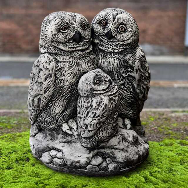 Large Stone Owl Family Statue Concrete Figurine Outdoor Bird Garden Sculpture Handmade Ornament Cement Decor Owls Lover Gift - image 1