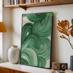 Emerald Green Abstract Wall Art, Modern Mid Century Print, Elegant Above Couch Artwork, Minimalist Poster, Contemporary Home Decor - thumbnail 2