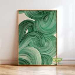 Emerald Green Abstract Wall Art, Modern Mid Century Print, Elegant Above Couch Artwork, Minimalist Poster, Contemporary Home Decor - thumbnail 1