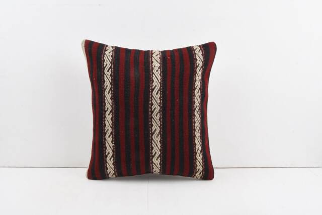 Vintage Turkish Kilim Pillow Cover Handwoven Wool Cushion - 16x16 - image 1