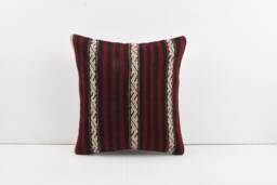 Vintage Turkish Kilim Pillow Cover Handwoven Wool Cushion - 16x16 - thumbnail 1
