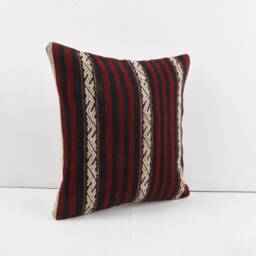 Vintage Turkish Kilim Pillow Cover Handwoven Wool Cushion - 16x16 - thumbnail 2