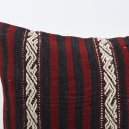 Vintage Turkish Kilim Pillow Cover Handwoven Wool Cushion - 16x16 - thumbnail 3