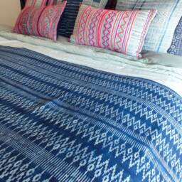 Blankets & Throws Blue Batik Hmong Vintage Style Handprinted Fabric Table Runner Bed Wedding Runners Cover Ethnic Textiles - thumbnail 3