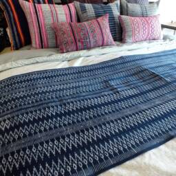 Blankets & Throws Blue Batik Hmong Vintage Style Handprinted Fabric Table Runner Bed Wedding Runners Cover Ethnic Textiles - thumbnail 2
