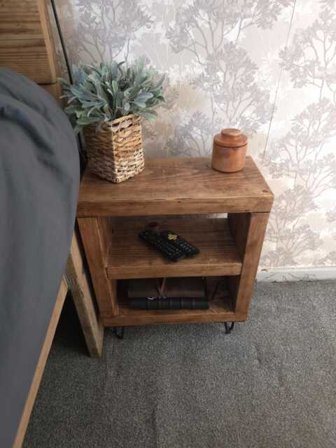 Handcrafted Reclaimed Wood Bedside Table - Farmhouse Hairpin Leg Nightstand - image 1
