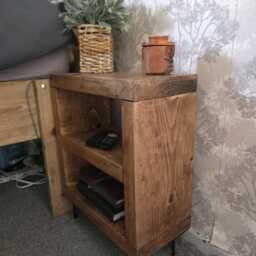 Handcrafted Reclaimed Wood Bedside Table - Farmhouse Hairpin Leg Nightstand - thumbnail 2