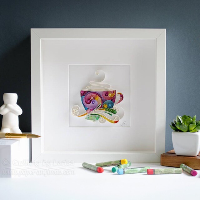 Coffee Cup Paper Quilling Wall Art 3D Kitchen Cafe Decor - image 1