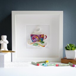 Coffee Cup Paper Quilling Wall Art 3D Kitchen Cafe Decor - thumbnail 1