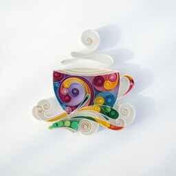 Coffee Cup Paper Quilling Wall Art 3D Kitchen Cafe Decor - thumbnail 2