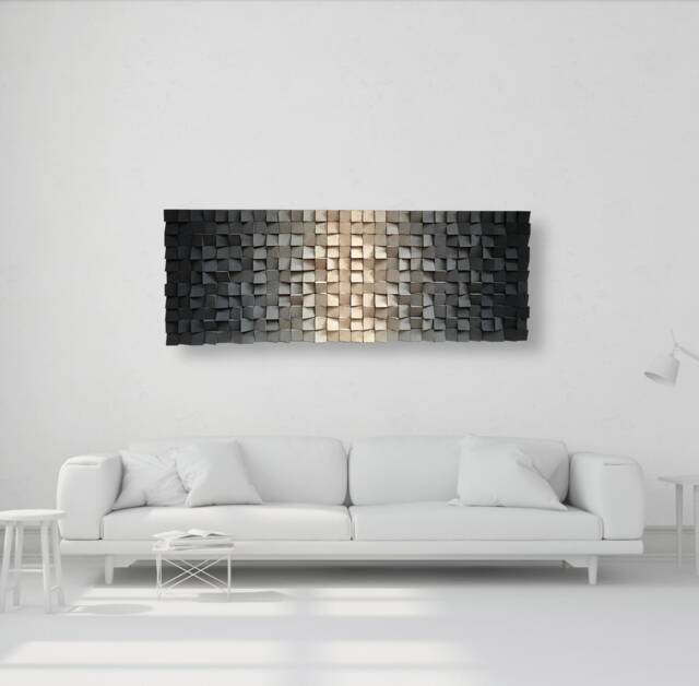 Reclaimed Wood Ombre Wall Art - Black To White Mosaic - image 1