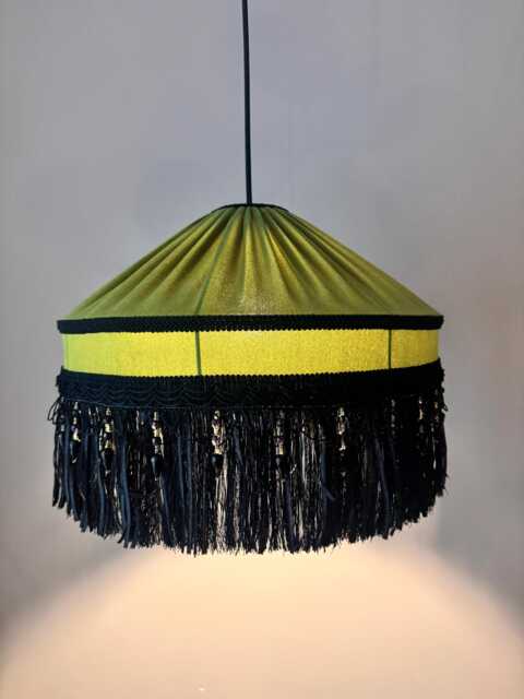 Lux Velvet Lampshade - Pendant Victorian Style Lampshade With Handmade Fringe & Crystal Glass Stones For Ceiling Lamps Or Floor Lamps - image 1