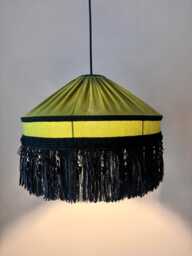 Lux Velvet Lampshade - Pendant Victorian Style Lampshade With Handmade Fringe & Crystal Glass Stones For Ceiling Lamps Or Floor Lamps