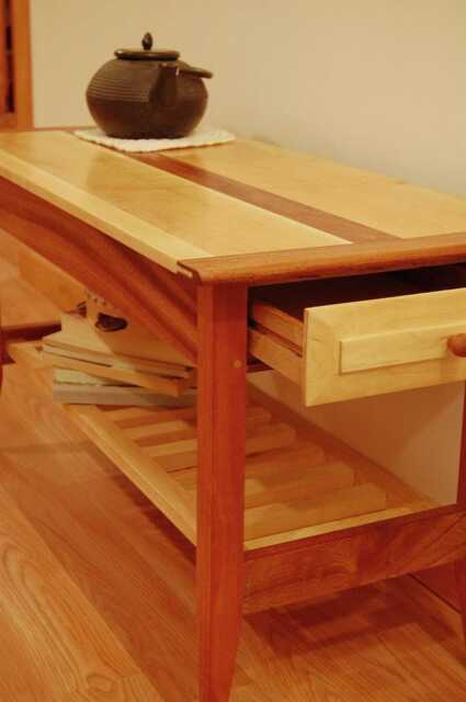 Two Drawer Mahogany & Maple Coffee Table With Shelf - image 1