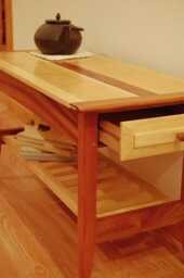 Two Drawer Mahogany & Maple Coffee Table With Shelf - thumbnail 1