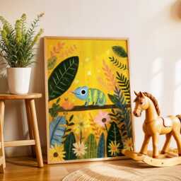 Chameleon Jungle Nursery Poster - Tropical Animal Kids Wall Art Vibrant Lizard Print For Baby Room Playroom Decor Gift Idea - thumbnail 2