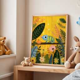Chameleon Jungle Nursery Poster - Tropical Animal Kids Wall Art Vibrant Lizard Print For Baby Room Playroom Decor Gift Idea - thumbnail 3