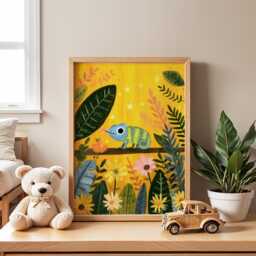 Chameleon Jungle Nursery Poster - Tropical Animal Kids Wall Art Vibrant Lizard Print For Baby Room Playroom Decor Gift Idea - thumbnail 1