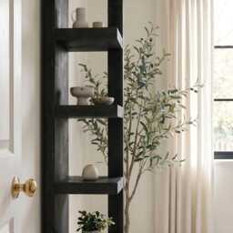 Ely Ebony Solid Wood Corner Bookshelf - Open Bookcase, Rustic Scandinavian Design - thumbnail 2