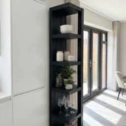 Ely Ebony Solid Wood Corner Bookshelf - Open Bookcase, Rustic Scandinavian Design