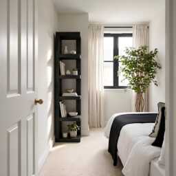 Ely Ebony Solid Wood Corner Bookshelf - Open Bookcase, Rustic Scandinavian Design - thumbnail 3