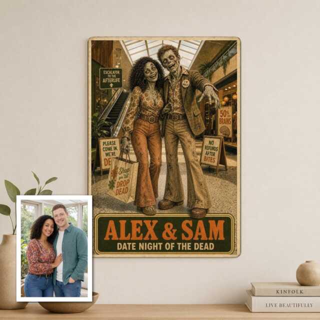 Personalised 1970S Mall Zombie Metal Plaque From Photo, Custom Poster Title Text, Retro Horror Sign Gift For Fans Door Wall Decor - image 1