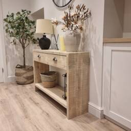 Reclaimed Wood Console Table With Drawers & Shelf Rustic Entryway Furniture - thumbnail 3