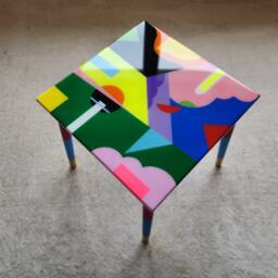 Resin Coffee Table, Square Colorful Abstract Boho Side Table - thumbnail 2