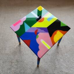 Resin Coffee Table, Square Colorful Abstract Boho Side Table - thumbnail 3