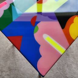 Resin Coffee Table, Square Colorful Abstract Boho Side Table - thumbnail 4