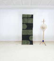 Narrow Moroccan Wool Runner - Olive Green & Black Abstract Design - Handmade Hallway Rug Modern Beni Ourain Style Berber - thumbnail 1