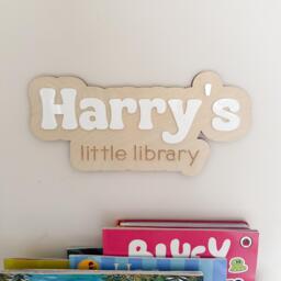Little Library Sign, Personalised Kids Book Corner, Nook Childrens Room Decor, Nursery Wall Art - thumbnail 1
