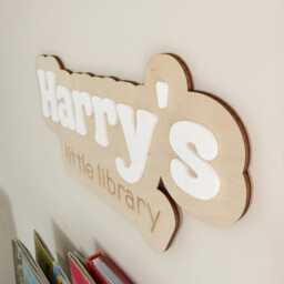 Little Library Sign, Personalised Kids Book Corner, Nook Childrens Room Decor, Nursery Wall Art - thumbnail 2