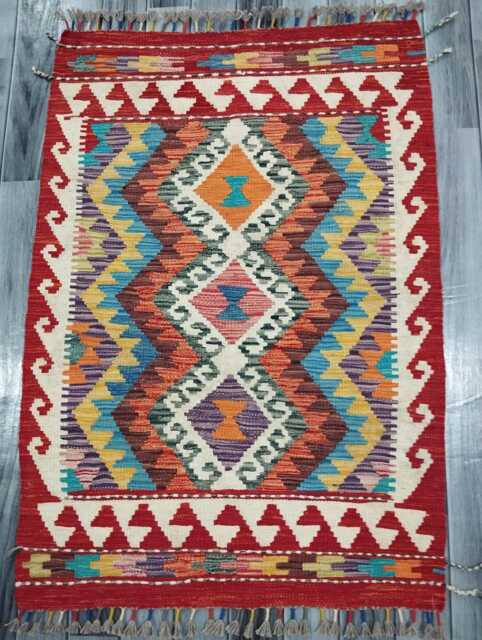 Heritage Tribal Rug, Handmade Artisan Afghan Turkish Scandinavian Navajo Bohemian Flatweave Wool Multicolour Kilim Rug 115x82 cm - image 1