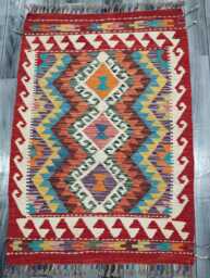 Heritage Tribal Rug, Handmade Artisan Afghan Turkish Scandinavian Navajo Bohemian Flatweave Wool Multicolour Kilim Rug 115x82 cm - thumbnail 1