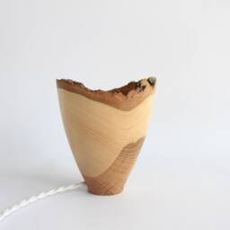 Table Lamp Mid Century, Wooden Hand Carved Desk Night Lamp, Rustic Decorative Shade - thumbnail 2