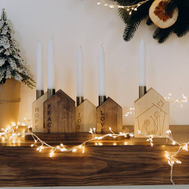 Candleholder Advent Houses Christmas Coutdown Minimalist Holiday Home Decor Table Accents Set Of 5 Candle Holders Handmade Toys - image 1