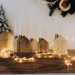 Candleholder Advent Houses Christmas Coutdown Minimalist Holiday Home Decor Table Accents Set Of 5 Candle Holders Handmade Toys - thumbnail 1